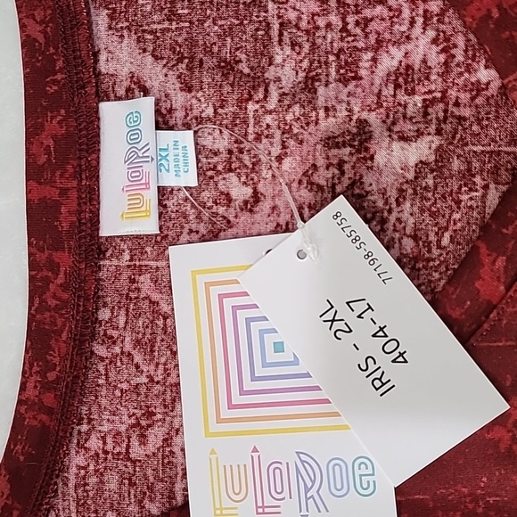 NWT LuLaRoe Iris Tunic Vee Neck size 2XL Blotched Reds - Picture 3 of 6